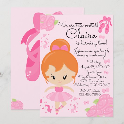 Roze Ballerina Ballet Tutu Verjaardag Kaart (Voorkant / Achterkant)