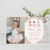 Roze Ballerina Ballet Verjaardagsfoto Bedankkaart (Staand voorkant)