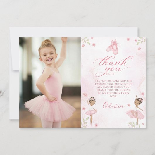 Roze Ballerina Ballet Verjaardagsfoto Bedankkaart (Voorkant)