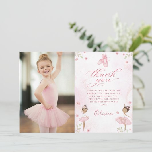 Roze Ballerina Ballet Verjaardagsfoto Bedankkaart (Staand voorkant)