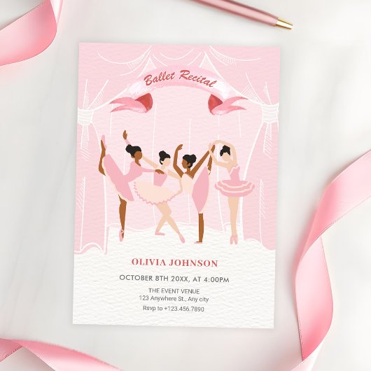 Roze ballerina balletuitvoering kaart