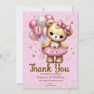 Roze Ballerina Beer Glitter Ballon Dank Je Wel Kaart