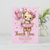 Roze Ballerina Beer Glitter Ballon Dank u Kaart (Staand voorkant)