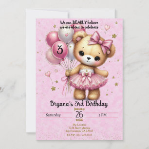 Roze Ballerina Beer Glitter Ballon Verjaardag Fees Kaart
