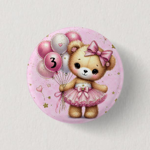 Roze Ballerina Beer Glitter Ballon Verjaardag Meis Ronde Button 3,2 Cm