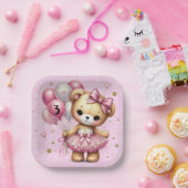 Roze Ballerina Beer Glitter Ballon Verjaardagsfees Papieren Bordje (Feest)