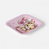 Roze Ballerina Beer Glitter Ballon Verjaardagsfees Papieren Bordje (Gebogen)