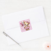 Roze Ballerina Beer Glitter Ballon Verjaardagsfees Vierkante Sticker (Envelop)