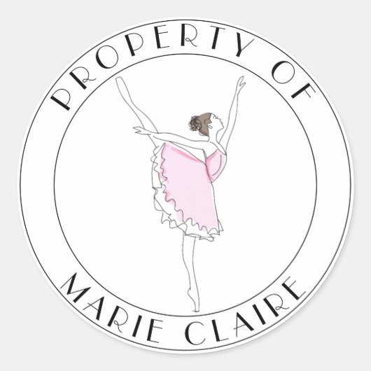 Roze Ballerina-bezit van de naam van de Sticker (Voorkant)