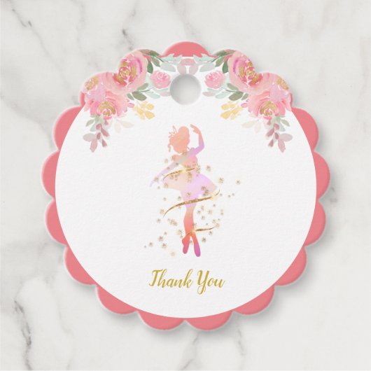 Roze Ballerina Birthday Party Shower Hartelijk dan Bedankjes Labels (Voorkant)
