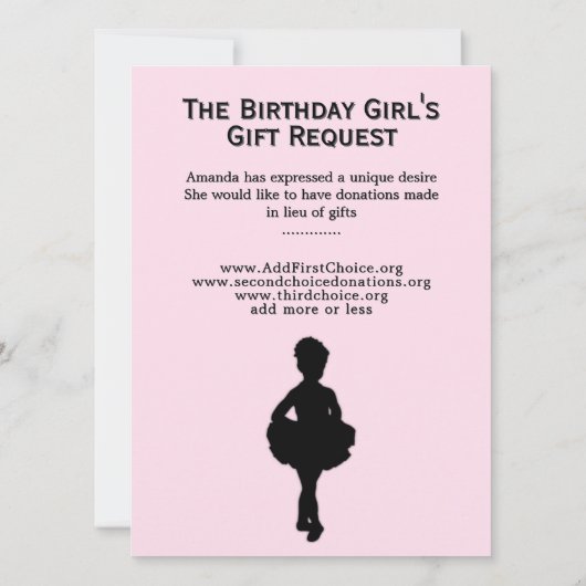 Roze Ballerina Birthday Uitnodiging (Achterkant)