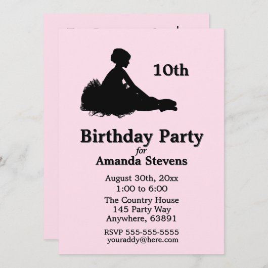 Roze Ballerina Birthday Uitnodiging (Voorkant / Achterkant)
