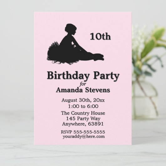 Roze Ballerina Birthday Uitnodiging (Staand voorkant)