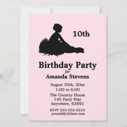 Roze Ballerina Birthday Uitnodiging (Voorkant)