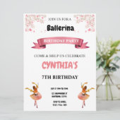 Roze Ballerina Birthday Uitnodiging (Staand voorkant)