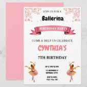 Roze Ballerina Birthday Uitnodiging (Voorkant / Achterkant)