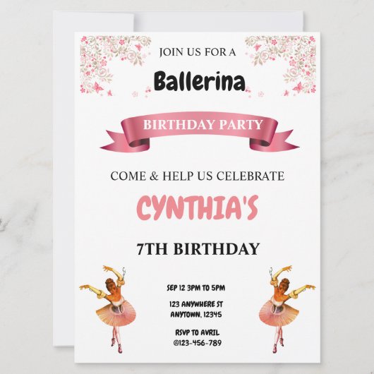 Roze Ballerina Birthday Uitnodiging (Voorkant)