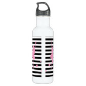 Roze Ballerina Black & White Stripe Water Flacon Waterfles (Achterkant)