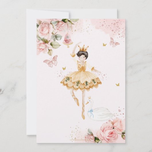 Roze Ballerina Bloemen Verjaardagsuitnodiging Kaart (Achterkant)