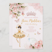 Roze Ballerina Bloemen Verjaardagsuitnodiging Kaart (Voorkant / Achterkant)