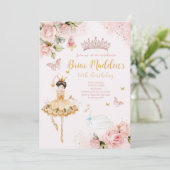 Roze Ballerina Bloemige Verjaardagsuitnodiging Kaart (Staand voorkant)