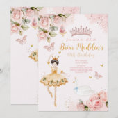 Roze Ballerina Bloemige Verjaardagsuitnodiging Kaart (Voorkant / Achterkant)