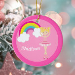Roze Ballerina Blonde Girl Monogram Kinder Keramisch Ornament<br><div class="desc">Deze prachtige roze kerstversiering met ballet is voorzien van een glimlachend blond ballerina meisje dat in roze staat voor een  regenboog. Personaliseer de naam van uw kind.</div>