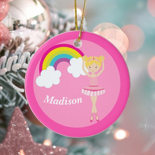  Roze Ballerina Blonde Girl Monogram Kinder Keramisch Ornament
