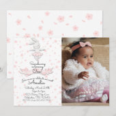 Roze Ballerina Bunny Eerste Verjaardag Bloemenfoto Kaart (Voorkant / Achterkant)