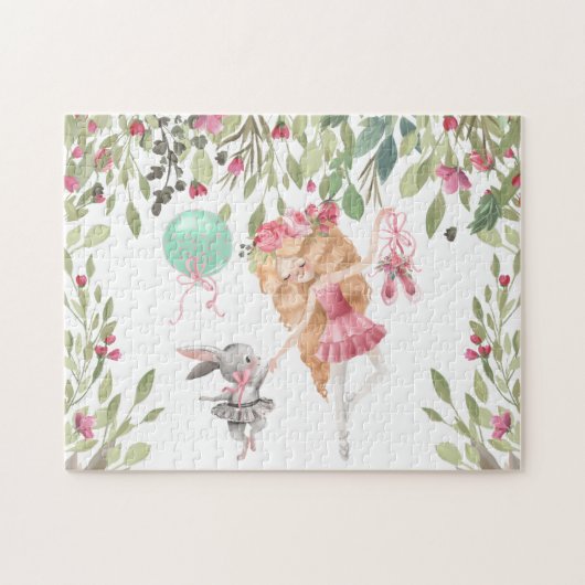 Roze Ballerina Bunny Flowers Ballet Shoes Legpuzzel (Horizontaal)