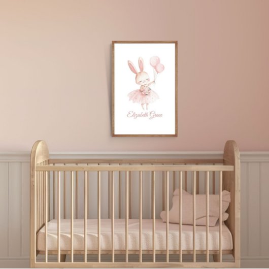 Roze Ballerina Bunny Gepersonaliseerde Nursery Wal Poster