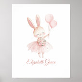 Roze Ballerina Bunny Gepersonaliseerde Nursery Wal Poster (Voorkant)