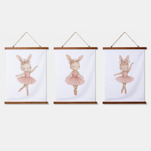 Roze Ballerina Bunny Meisjes Kwekerij Slaapkamer P Hangend Wandkleed (Driedubbel)