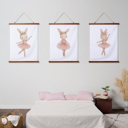 Roze Ballerina Bunny Meisjes Kwekerij Slaapkamer P Hangend Wandkleed (Slaapkamer)