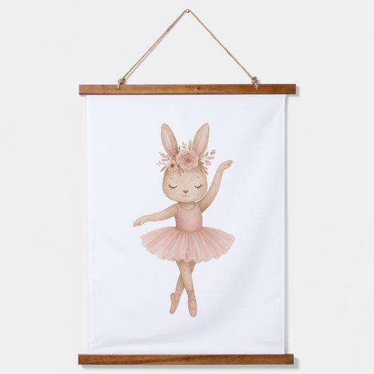 Roze Ballerina Bunny Meisjes Kwekerij Slaapkamer P Hangend Wandkleed (Voorkant 3)