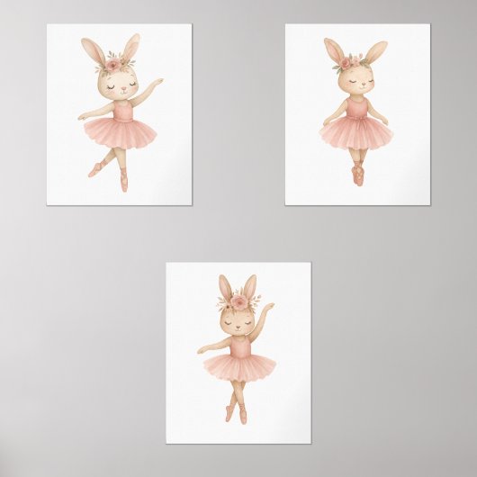 Roze Ballerina Bunny Meisjes Kwekerij Slaapkamer P Muurkunst Sets (Voorkant)