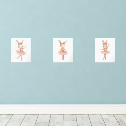 Roze Ballerina Bunny Meisjes Kwekerij Slaapkamer P Muurkunst Sets (Houten vloer)