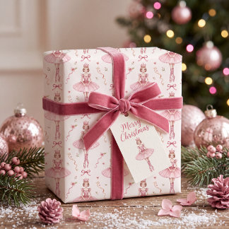 Roze Ballerina Coquette Notenkraker Naadloos Cadeaupapier