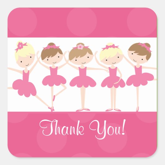 Roze Ballerina Dance Verjaardag Dank u Sticker (Voorkant)