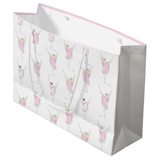 Roze Ballerina Dancer Girl Gift Bag Groot Cadeauzakje (Voorkant Gekanteld)