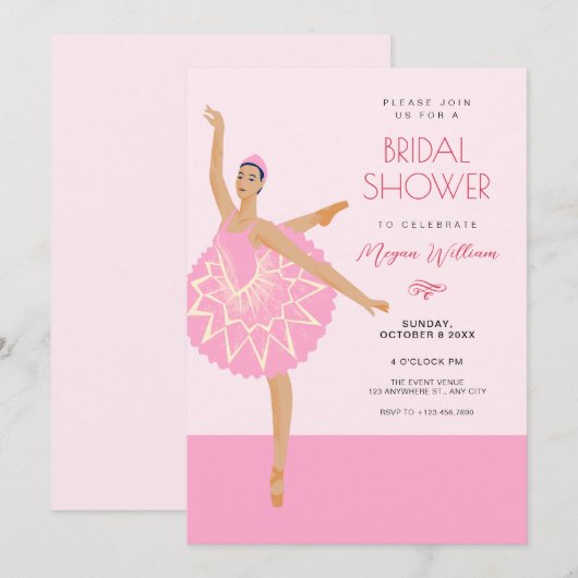 Roze Ballerina dans ballet bruidsdouche Kaart (Voorkant / Achterkant)