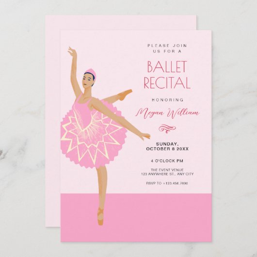 Roze Ballerina dans ballet recital Kaart (Voorkant / Achterkant)