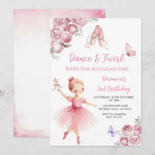 Roze Ballerina Dans & Draai 3e Verjaardag Kaart