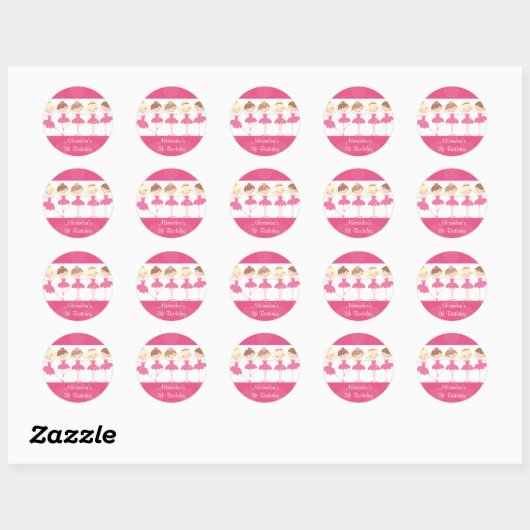 Roze Ballerina Dans Verjaardagsfeestje Sticker (Vel)