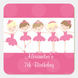 Roze Ballerina Dans Verjaardagsfeestje Vierkante S Sticker