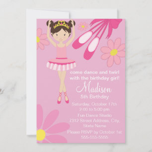 Roze Ballerina Dansfeest Verjaardagsuitnodiging 1 Kaart