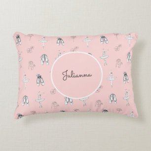 Roze Ballerina en Bloemen Accent Kussen