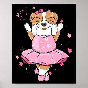 Roze Ballerina Engelse Bulldog hond Ballett in Tut Poster