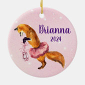 Roze Ballerina Fox Persoonlijke benaming Keramisch Ornament (Achterkant)