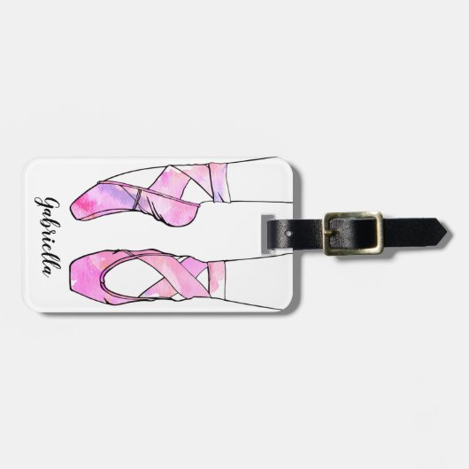 Roze ballerina gepersonaliseerd ballet bagagelabel (Voorkant horizontaal)
